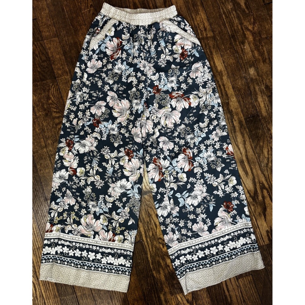 Sienna Sky Wide Leg Pants Womens Floral Blue Boho Comfort Lounge Size Small